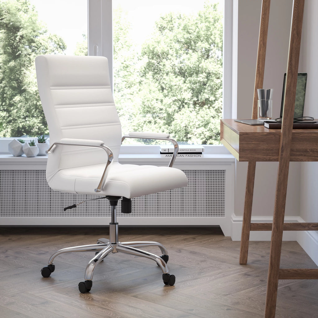 White High Back Executive Swivel Office Chair with Chrome Arms M2064