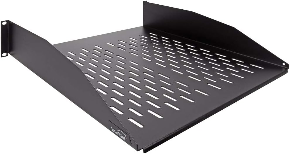 2U 19-Inch Vented Rack Mount Cantilever Fixed Server Cabinet Shelf 18-Inches Deep Black Pack of 2 L625