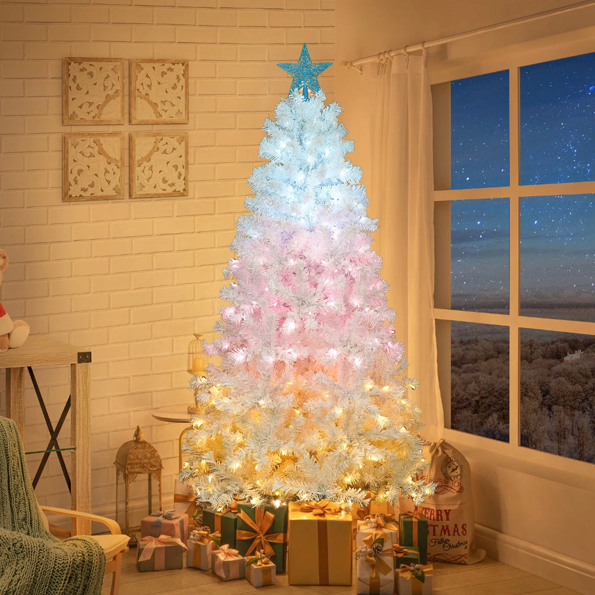 White 6FT Prelit Hinged Artificial Fir Christmas Tree S3681