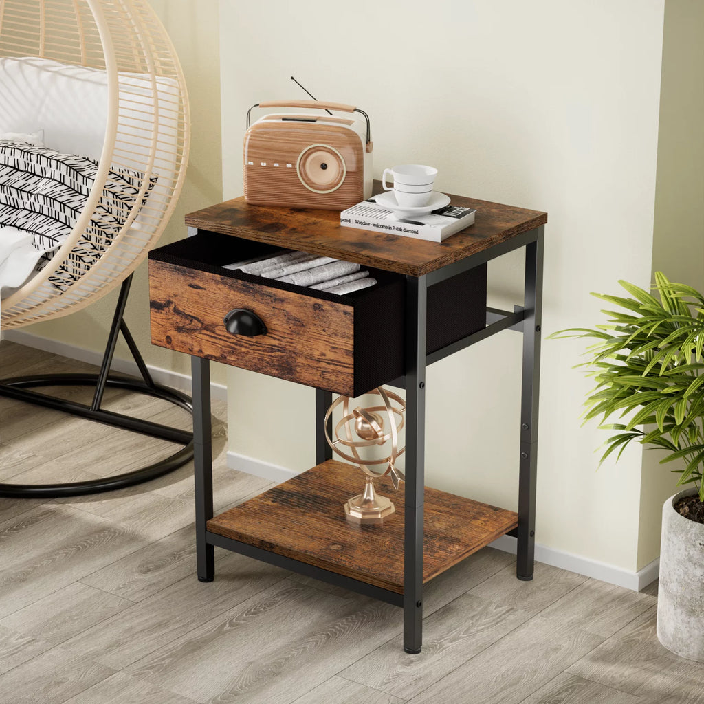 Set of 2 Nightstands with Fabric Drawer and Storage Shelf N30162