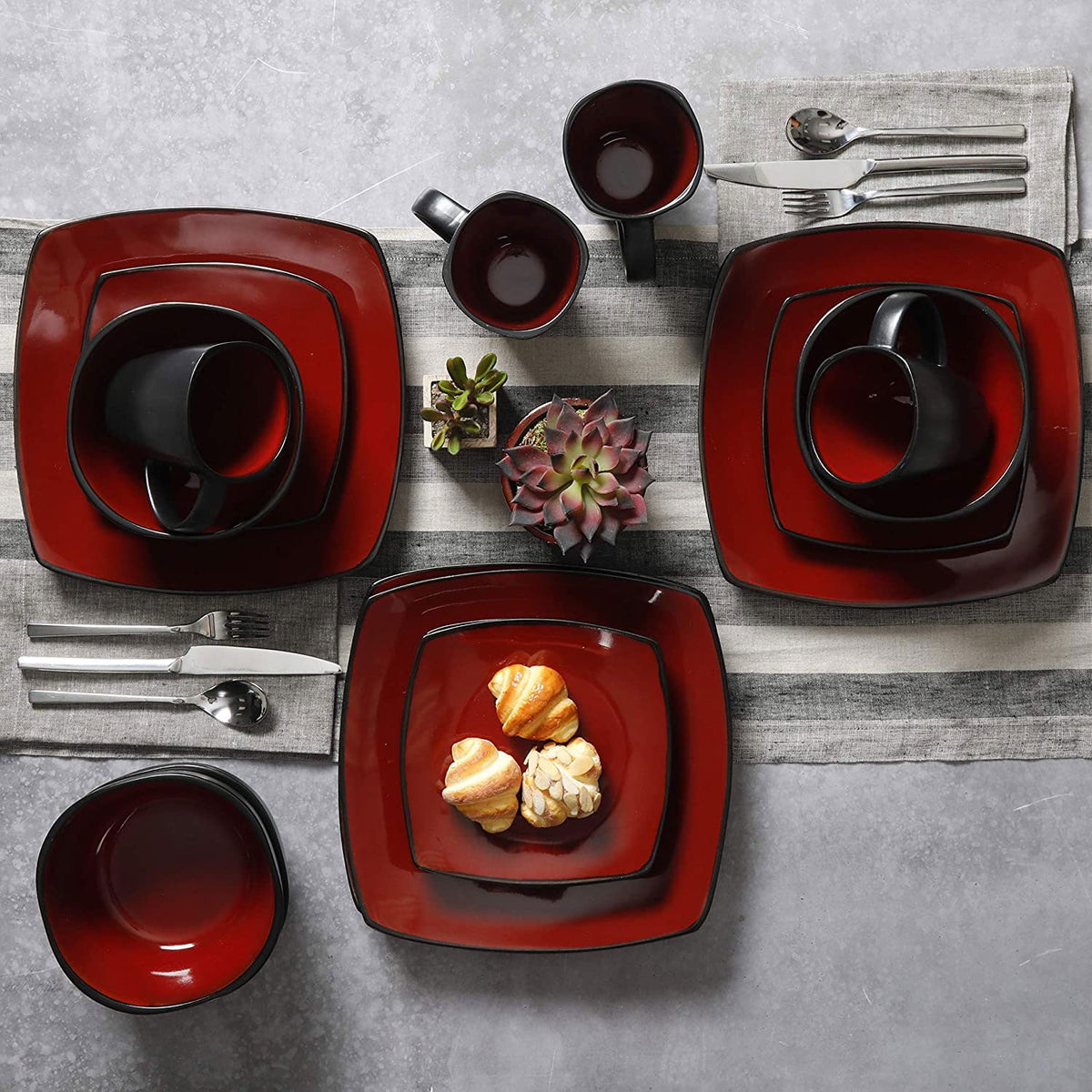 Red 16-Piece Square Dinnerware Set J63842