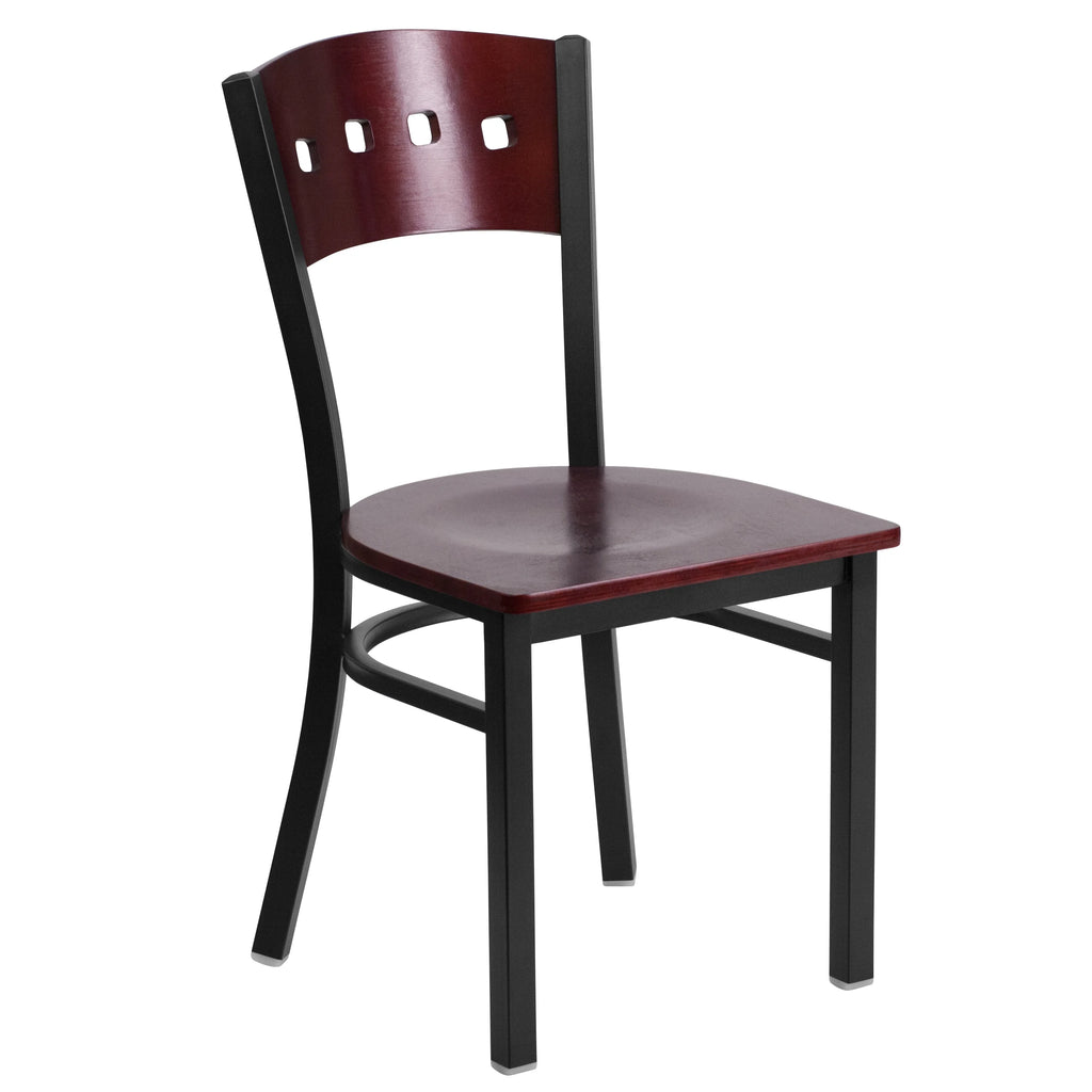 2 Pk Black Metal Restaurant Chair with Mahogany Wood Back & Seat Q739699