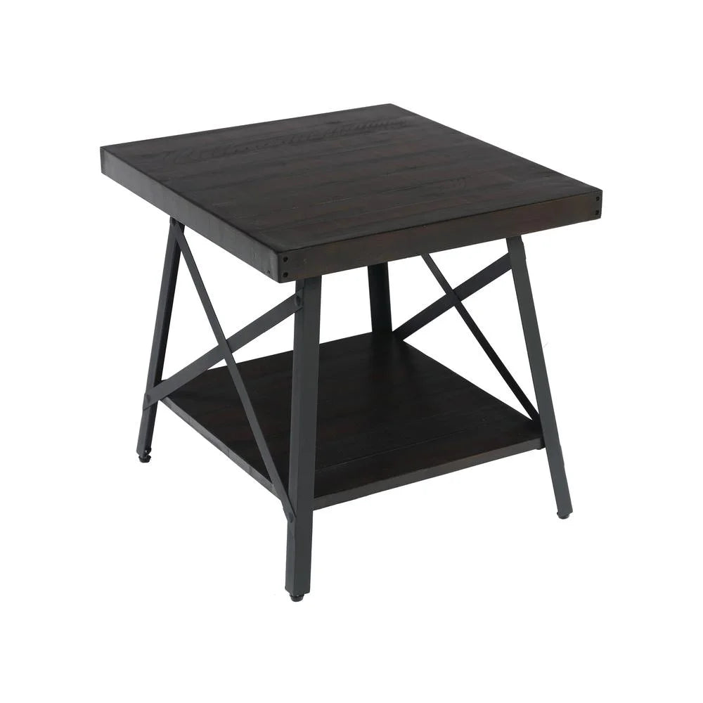 Gray 24" End Table with Solid Wood Top and Open Storage Shelf C2429