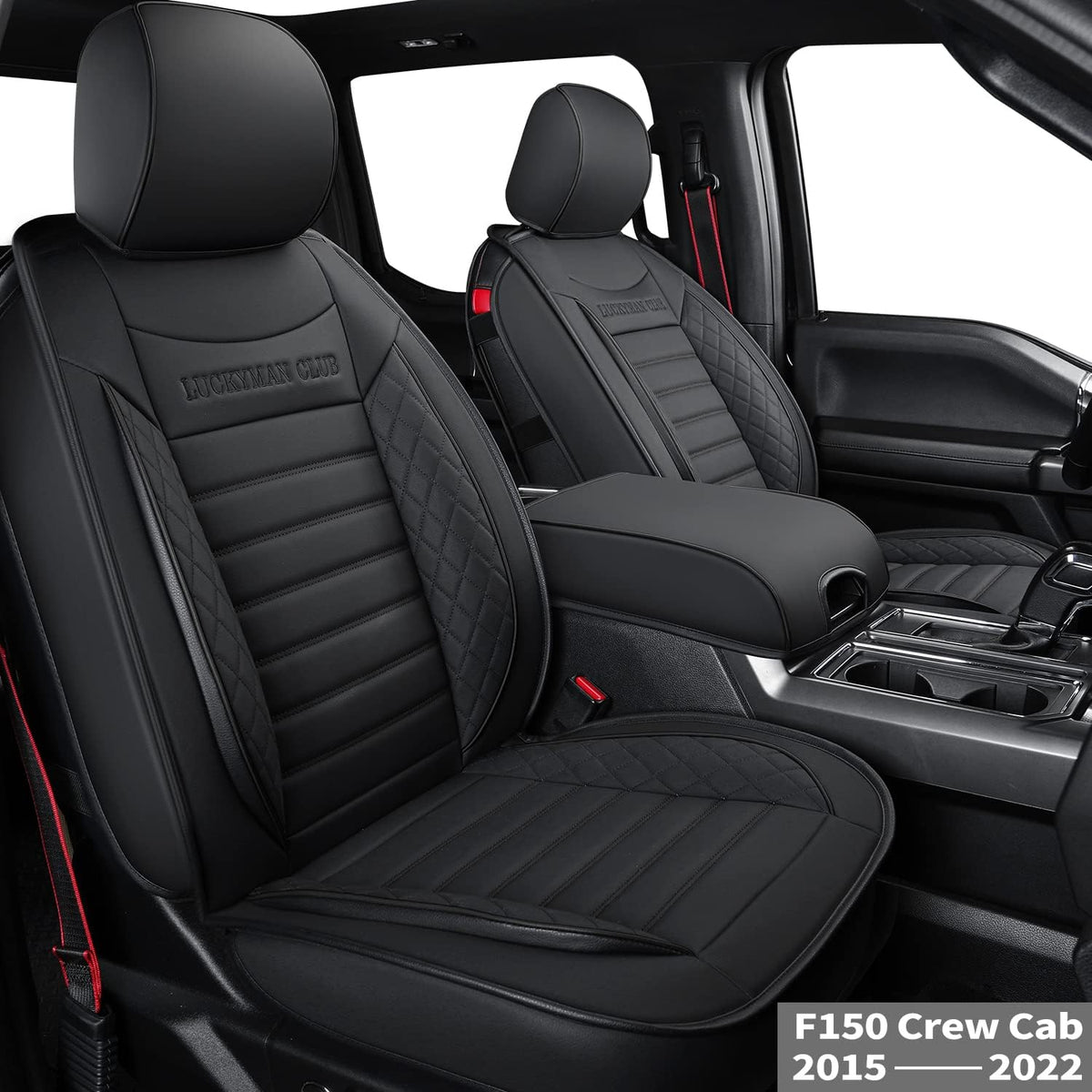 F150 Crew Cab Faux Leather Seat Covers Black & Red O6118