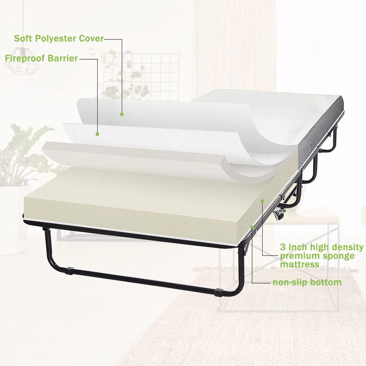 Folding Guest Bed with 4 inch Mattress Twin Size K79333