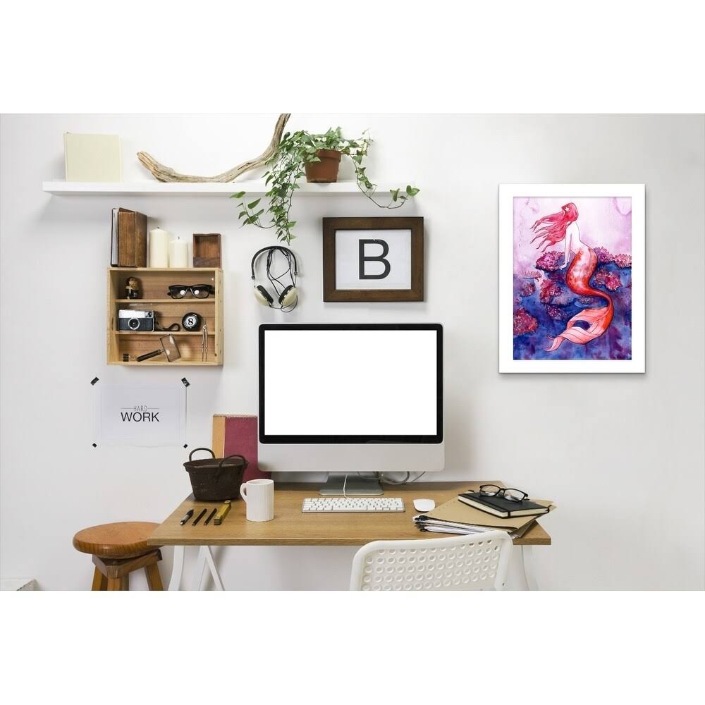 Red Coral Mermaid Black Frame 11x22x14x22 O42367