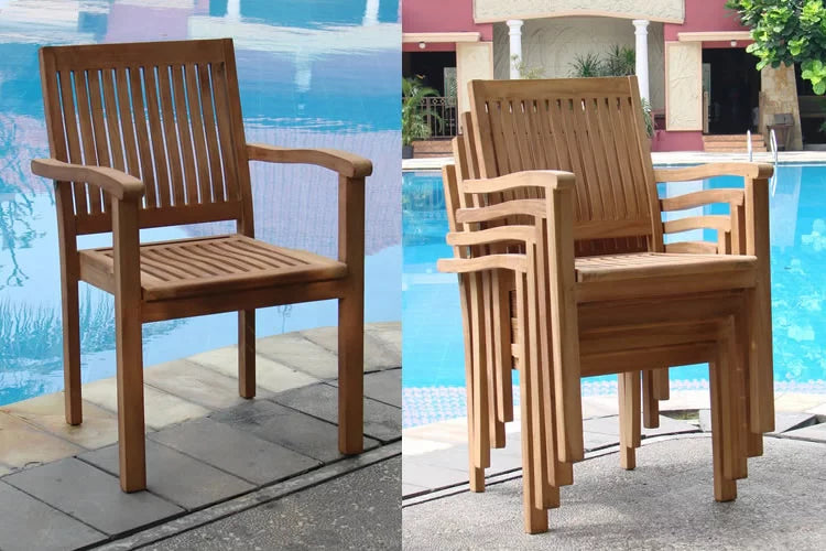 Grade-A Teak 5 Pc Dining Set with 118" Double Extension Oval Table and 4 Stacking Arm Chairs O961