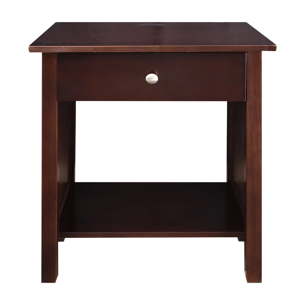Espresso Wooden Nightstand with USB Ports and One Drawer I6892