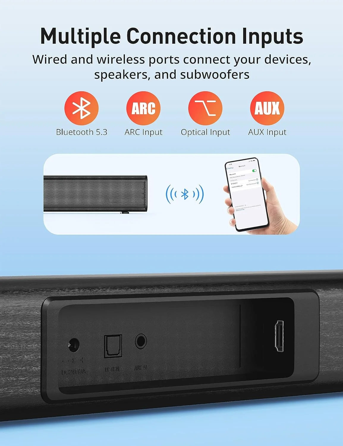 32-inch 50W Wireless Bluetooth Sound Bar V793