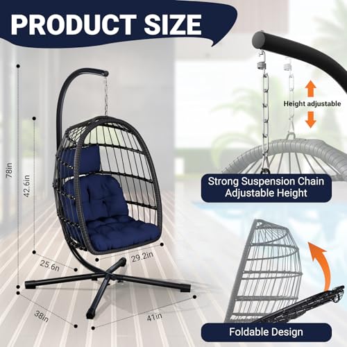 Egg Chair with Stand Rattan Wicker Hanging Swing Hammock Chair H8728