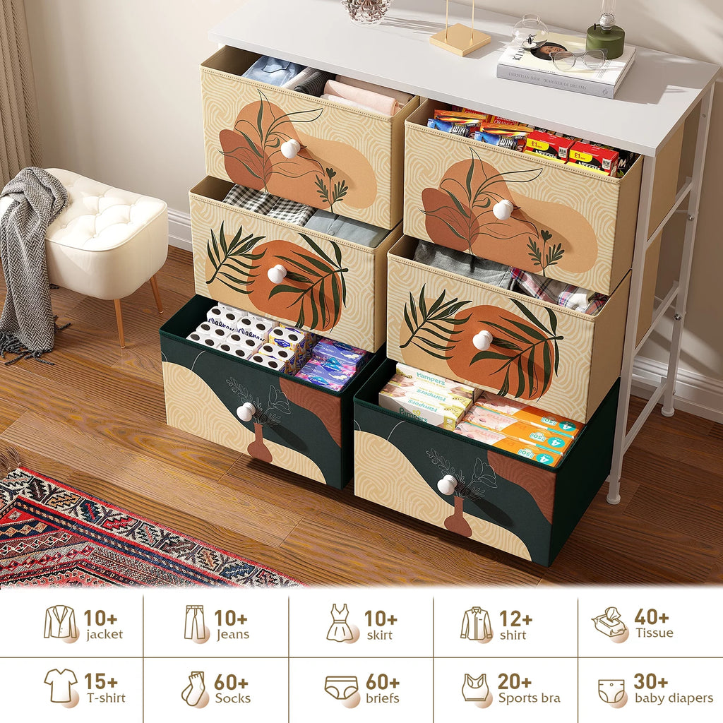9 Drawer Dresser with Fabric Drawers & Wooden Top S239