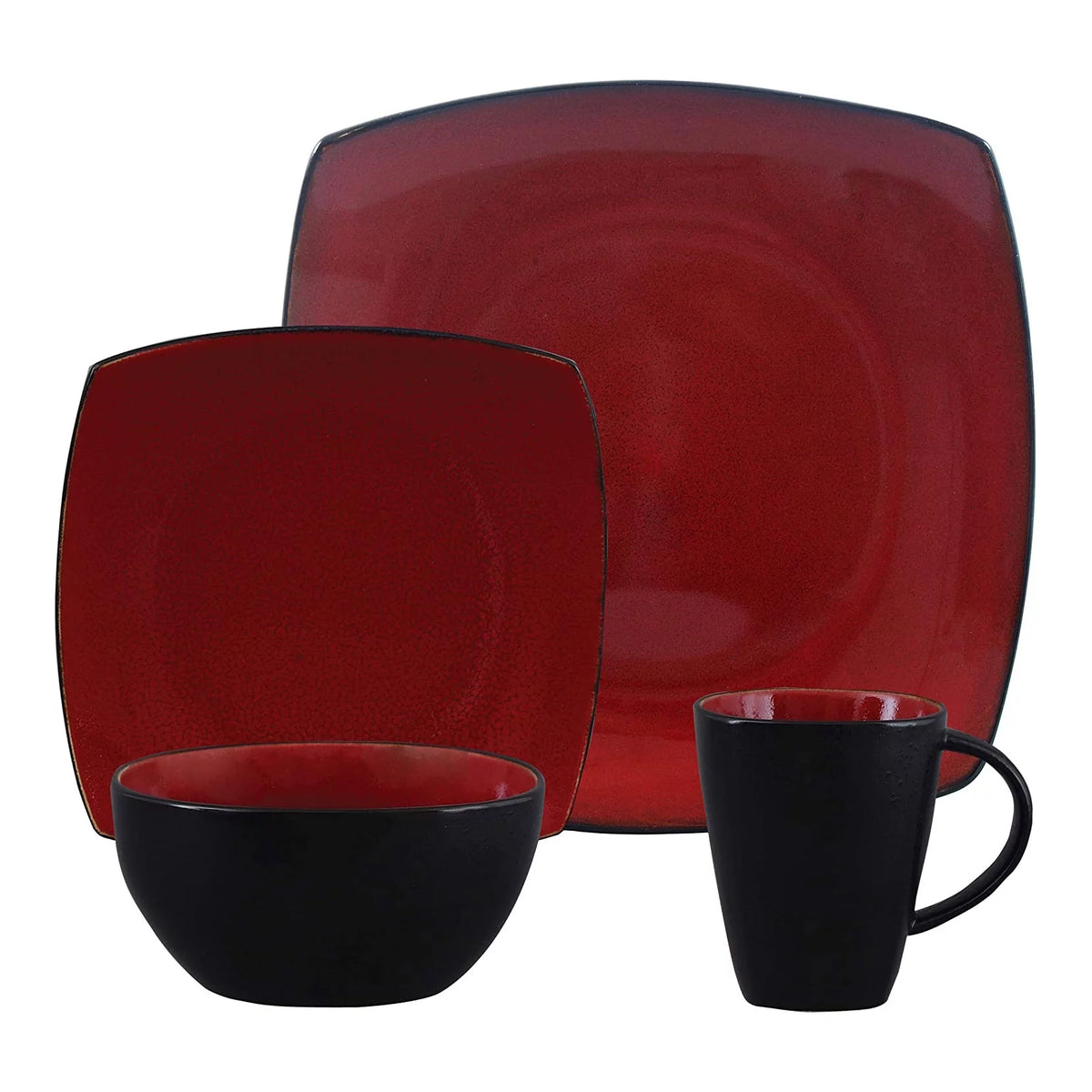 Red 16-Piece Square Dinnerware Set J63842