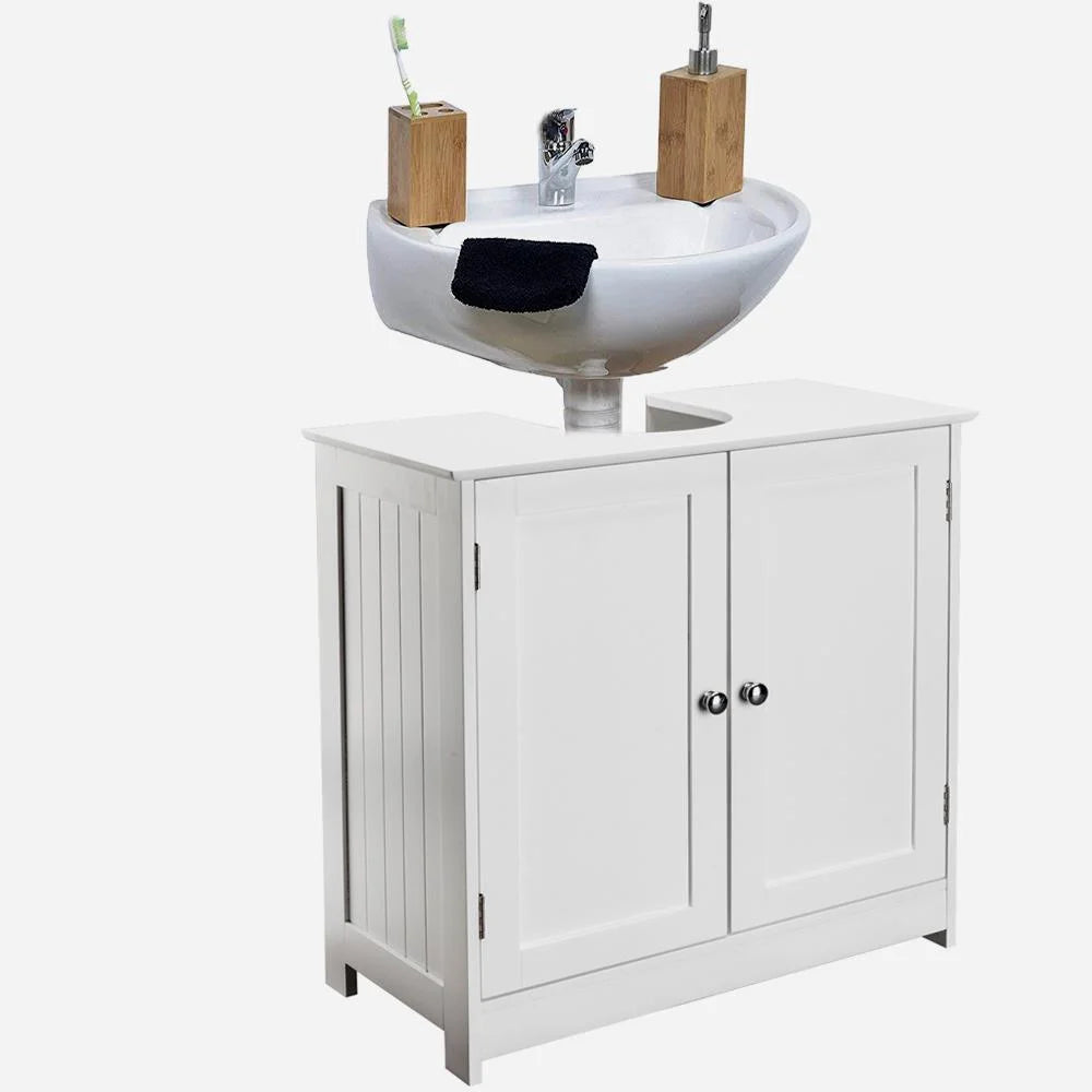 White Bathroom Vanity Cabinet with Double Doors and Adjustable Shelves N365737