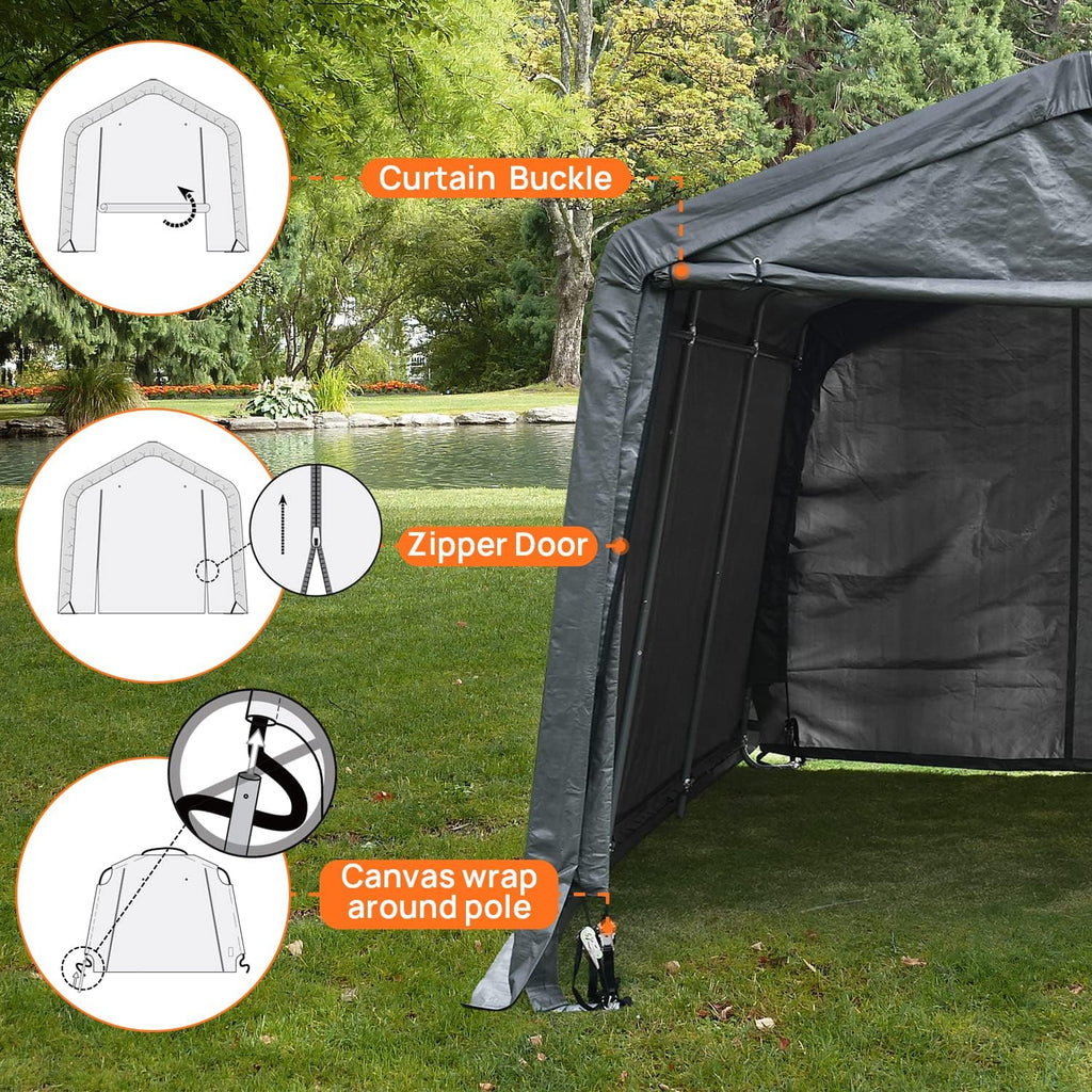 10x15ft Heavy Duty Carport Canopy with Sidewalls Portable Shed I652