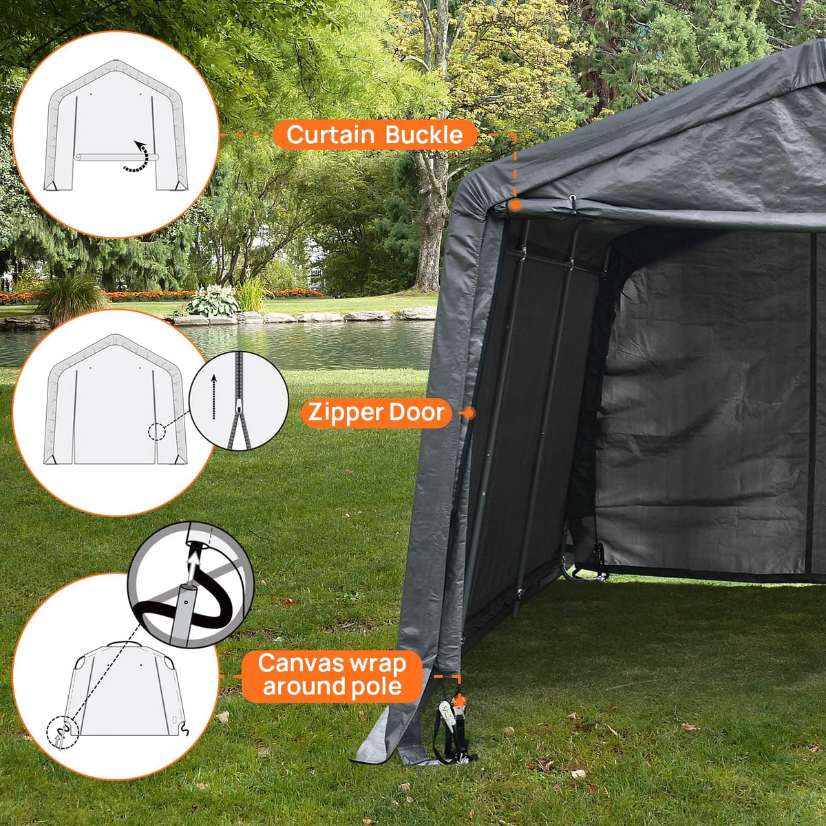 10x15ft Heavy Duty Carport Canopy with Sidewalls Portable Shed I652