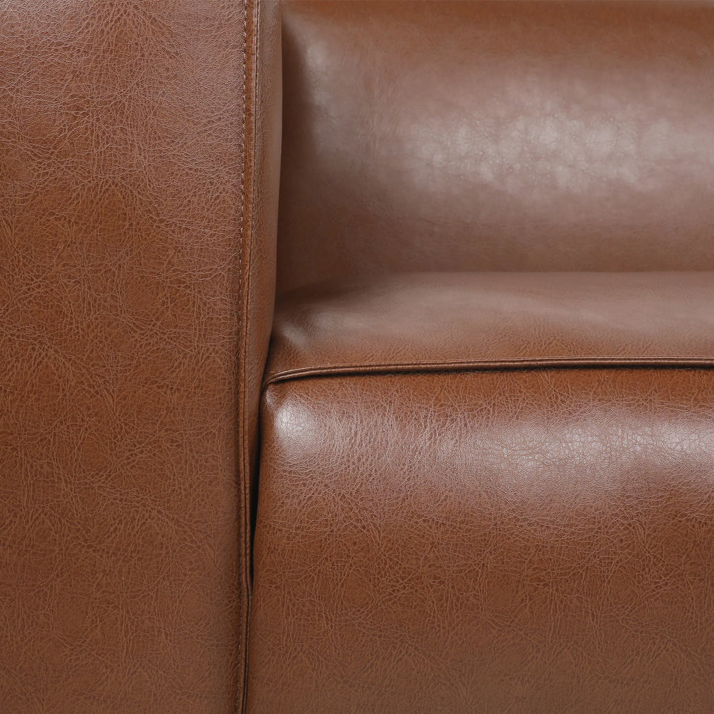 Cognac Brown and Dark Walnut Faux Leather 3 Piece Sofa Set Q744