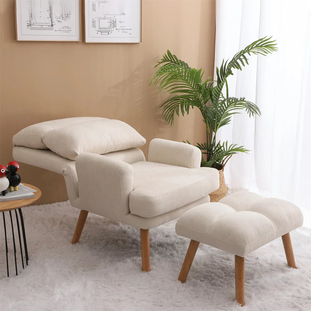 Beige Accent Chair with Ottoman Set I19587
