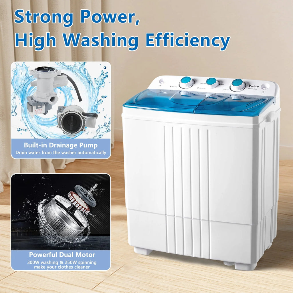20LBS Portable Compact Twin Tub Washing Machine Washer Dryer, Blue B6629