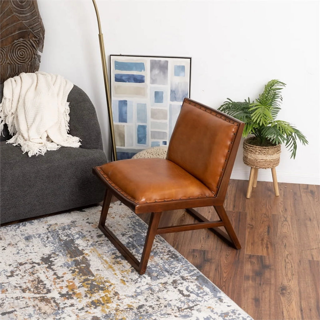 Tan Genuine Leather Lounge Chair O95912