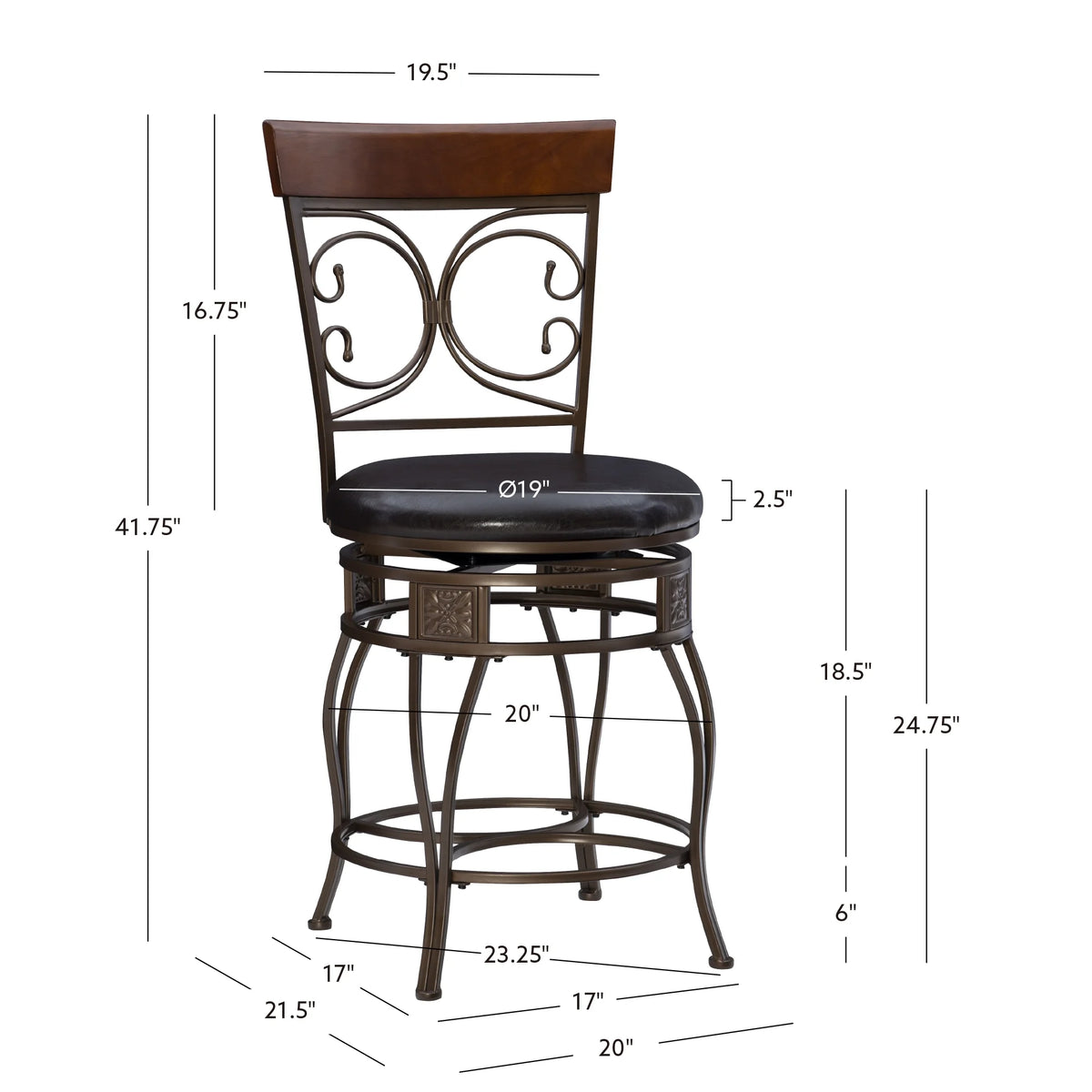 Dark Bronze Metal Counter Stool with Swivel W802