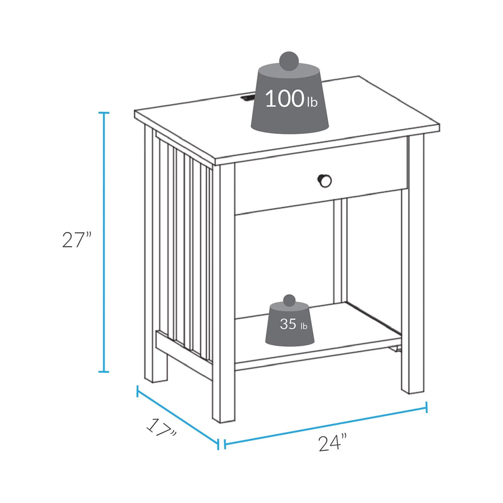 Espresso Wooden Nightstand with USB Ports and One Drawer I6892