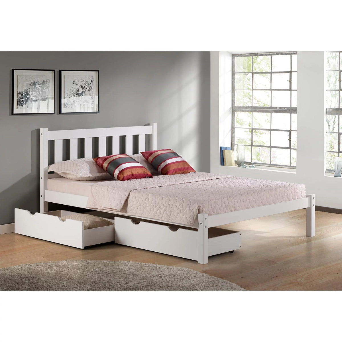 White Full Bed with Storage Drawers M980