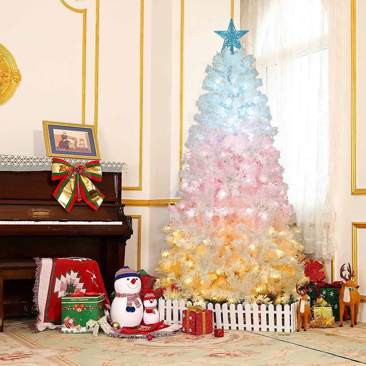 White 6FT Prelit Hinged Artificial Fir Christmas Tree S3681