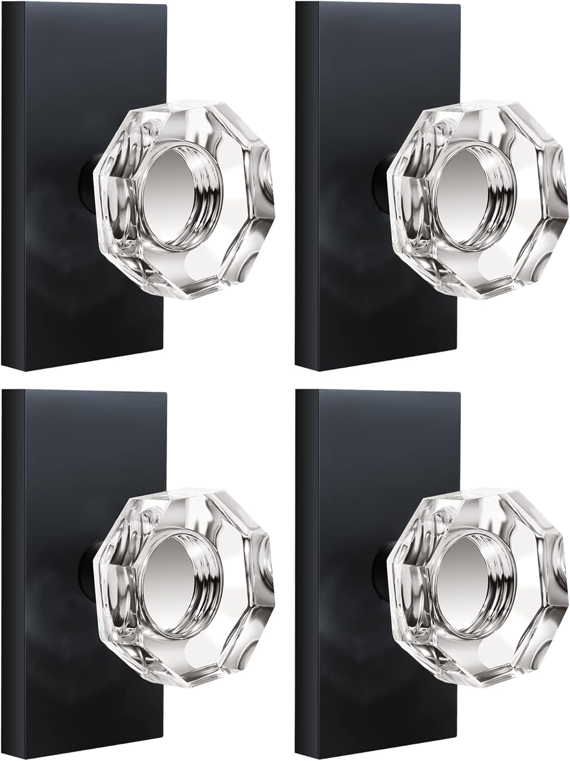 Matte Black Clear Glass Crystal Door Knobs with Lock, Octagon, Pack of 2 Y3599