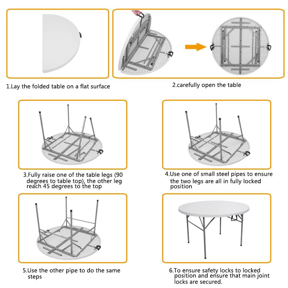 48in Portable Folding Table Round Plastic Steel C3012