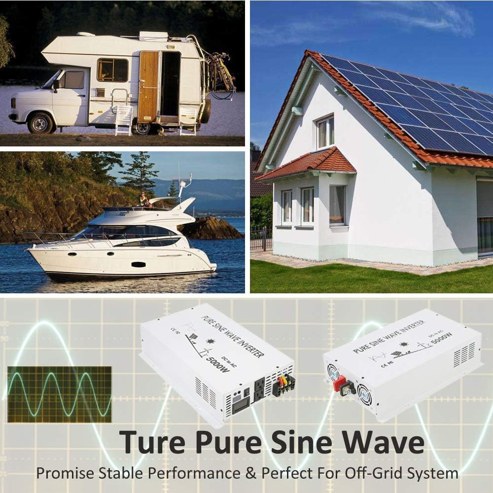 5000W Pure Sine Wave Power Inverter DC 48V to 110V 120V AC with Dual Outlets and Digital LED Display A775