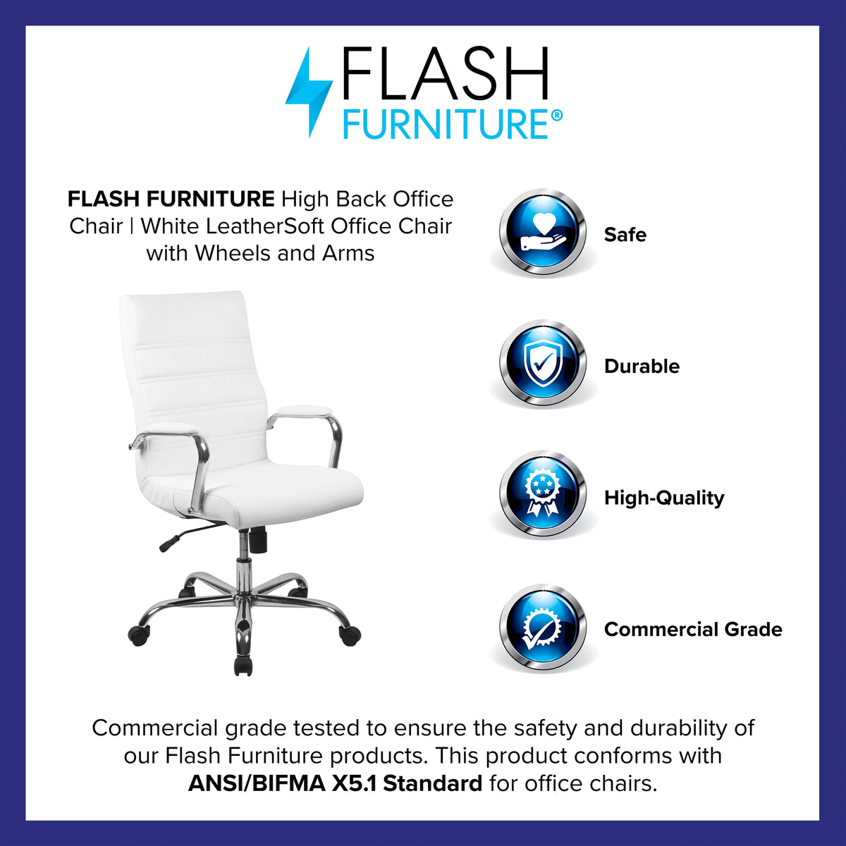 White High Back Executive Swivel Office Chair with Chrome Arms M2064