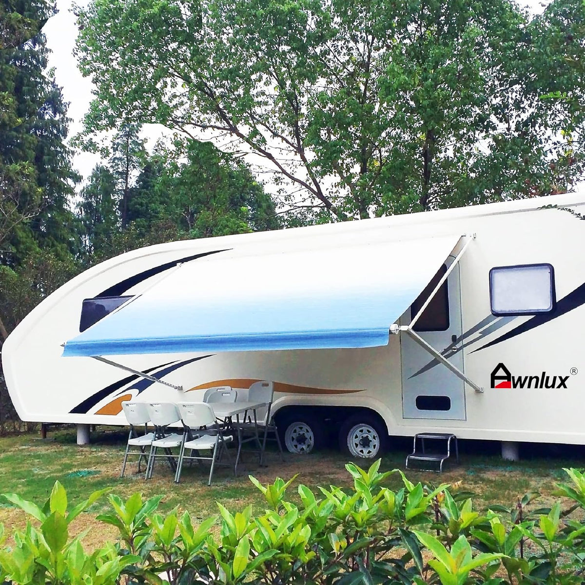 Black Ombre White 10' Vinyl RV Awning Fabric Replacement with Press Plate & Pull Strap N5278
