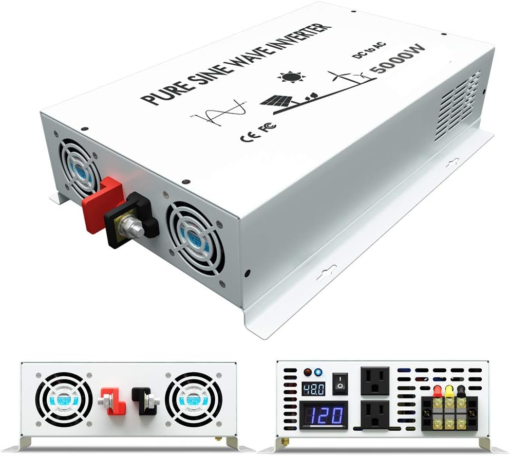 5000W Pure Sine Wave Power Inverter DC 48V to 110V 120V AC with Dual Outlets and Digital LED Display A775