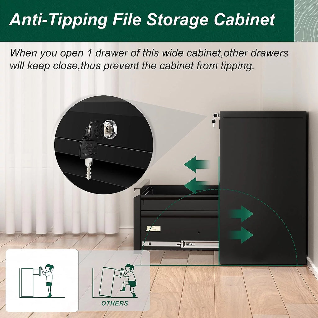 2 Drawer Metal File Cabinet with Lock, Black J222897