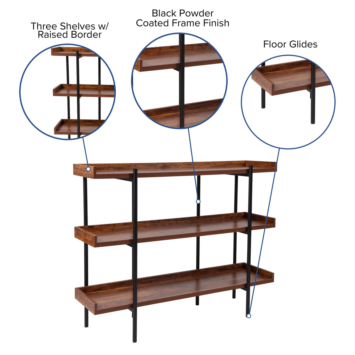 3 Shelf Storage Display Unit Bookcase with Black Metal Frame S9042