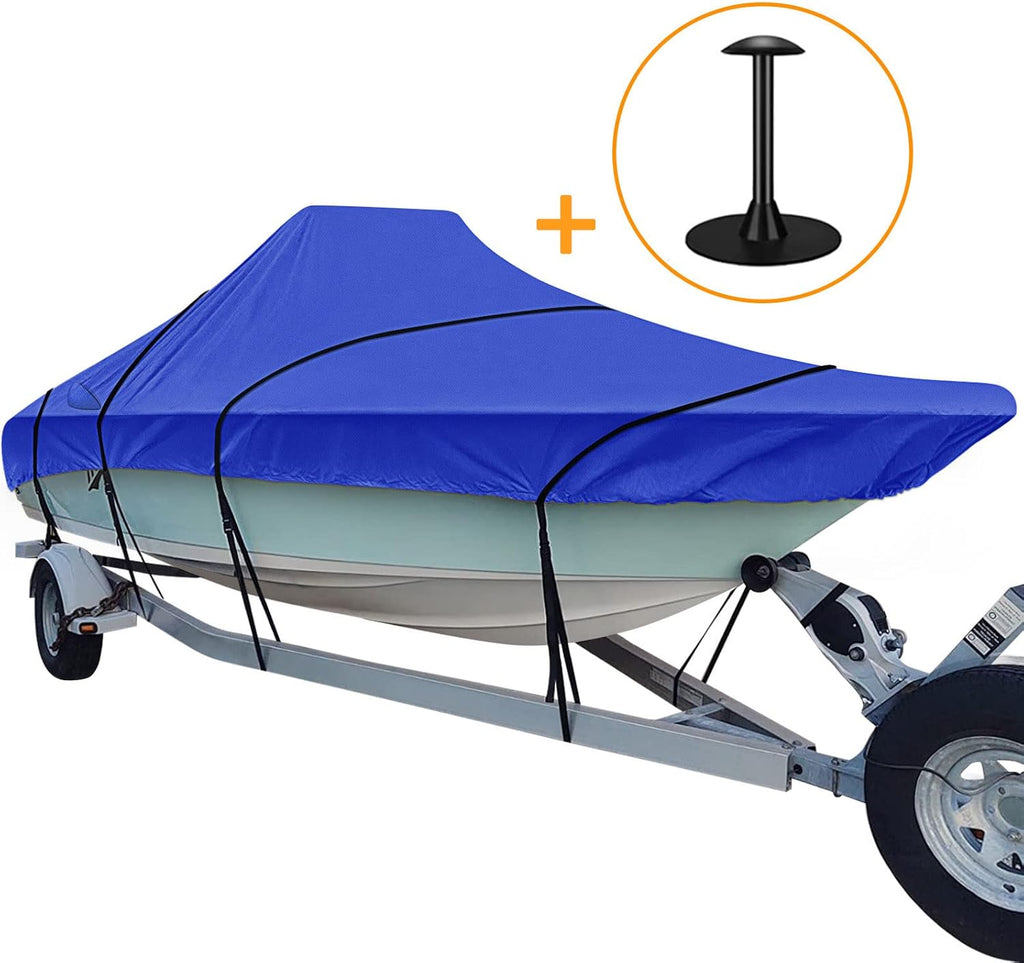Trailerable Boat Cover, 600D Heavy Duty, Fits V-Hull Center Console Boat 17ft-19ft Long, Beam Width up to 96in, Support Pole Included H230