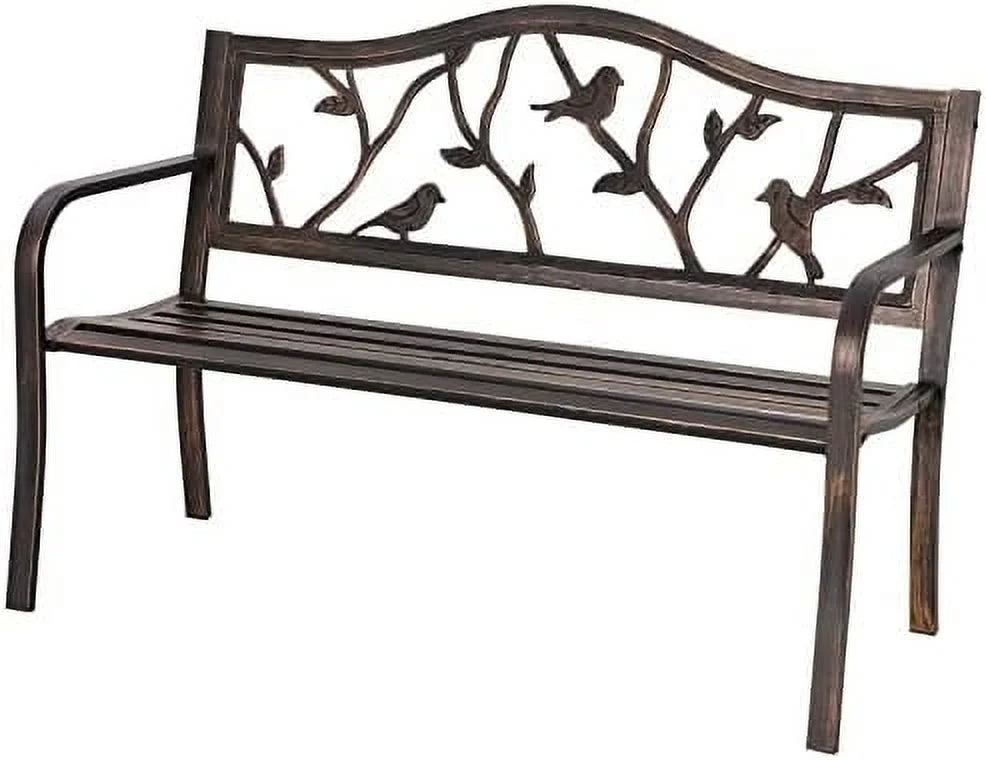 Black Cast Iron Outdoor Bench with Floral Backrest L470