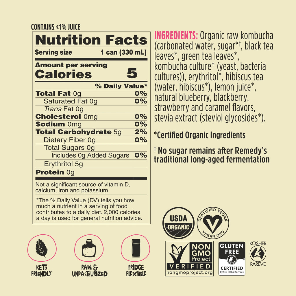 Mixed Berry Sugar Free Kombucha 12 Pk 11.2 oz Cans E330545