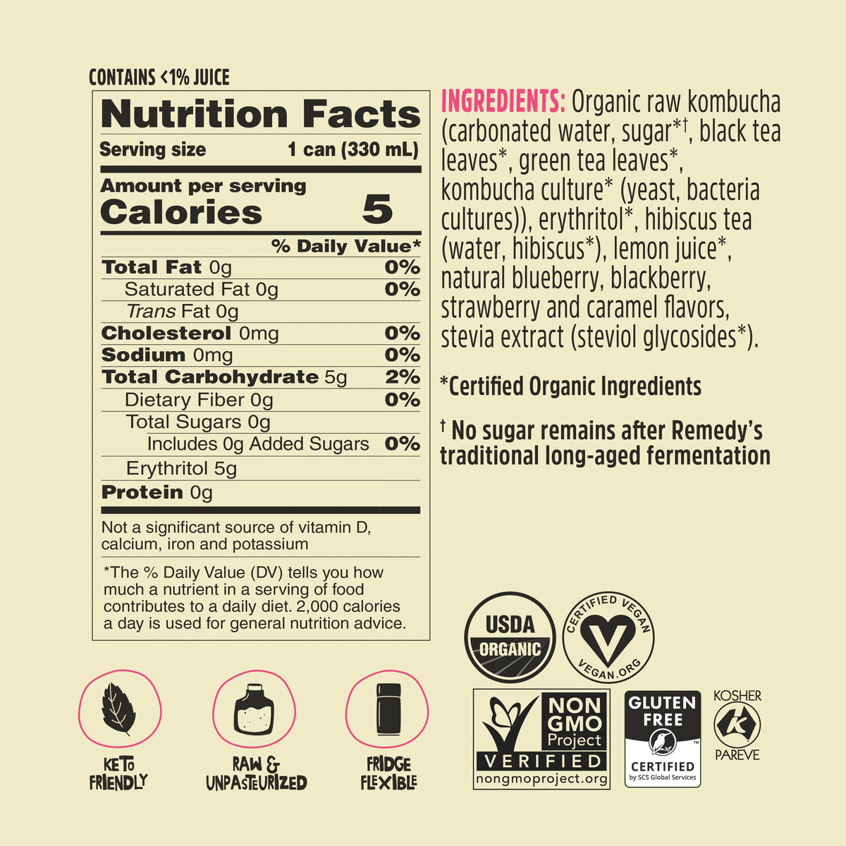 Mixed Berry Sugar Free Kombucha 12 Pk 11.2 oz Cans E330545
