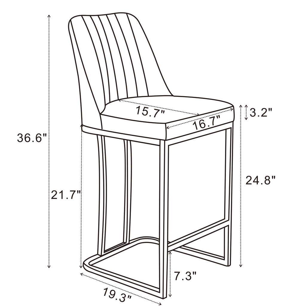 Gray PU Leather Bar Stool with Backrest, Set of 2 O40174