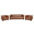 Cognac Brown and Dark Walnut Faux Leather 3 Piece Sofa Set Q744