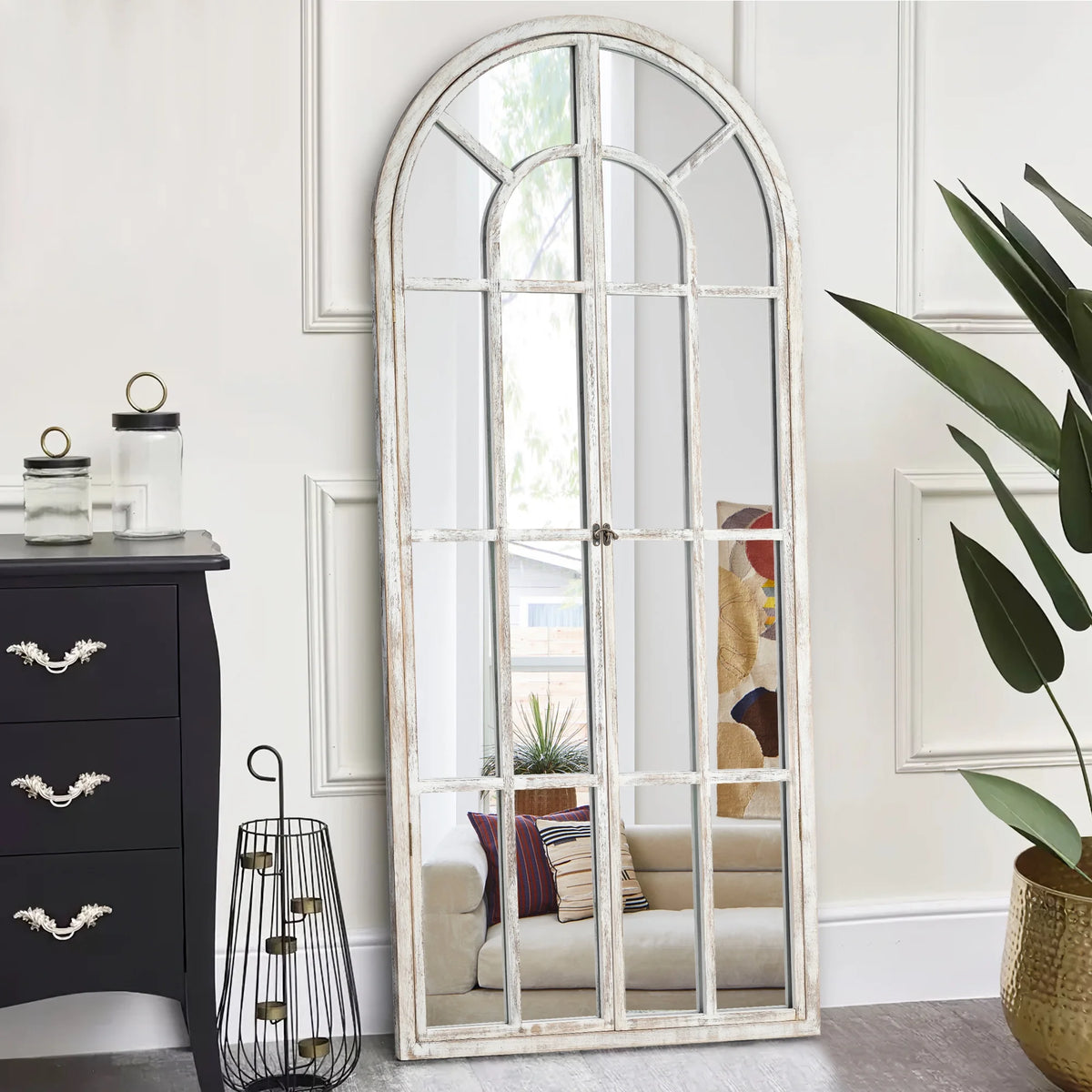 71"x32" Weathered White Arched Foldable Full Length Floor Mirror U72212