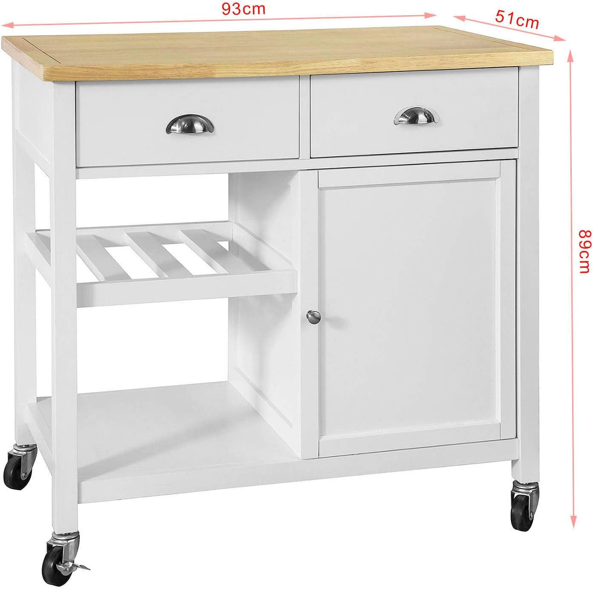 Kitchen Cart with Rubber Wood Top and Wide Drawer W28836