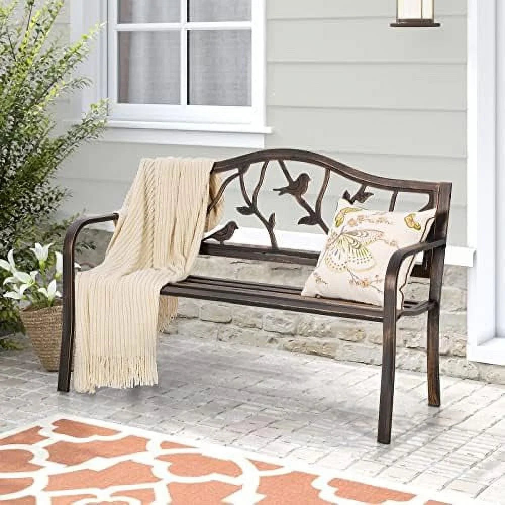 Black Cast Iron Outdoor Bench with Floral Backrest L470