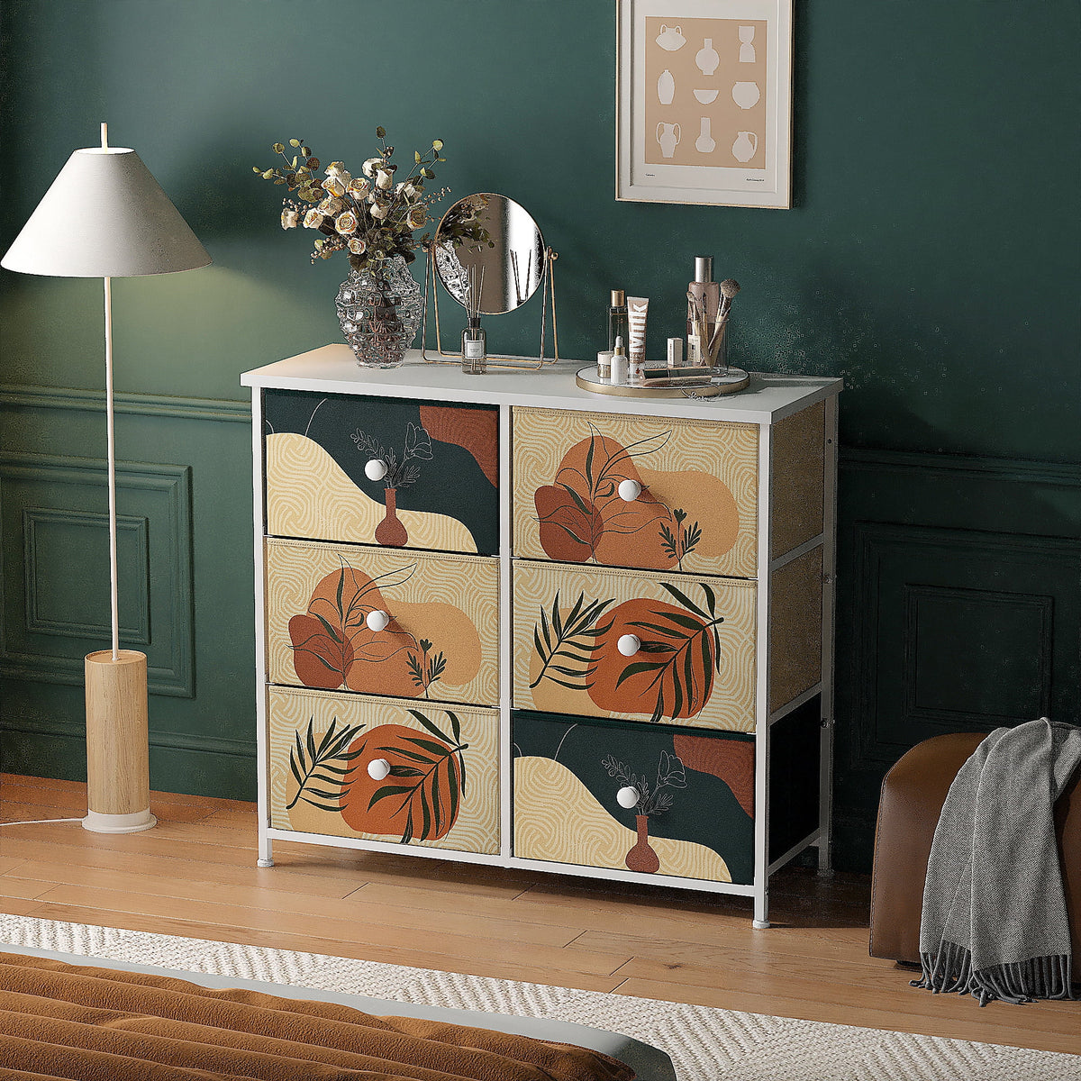 9 Drawer Dresser with Fabric Drawers & Wooden Top S239