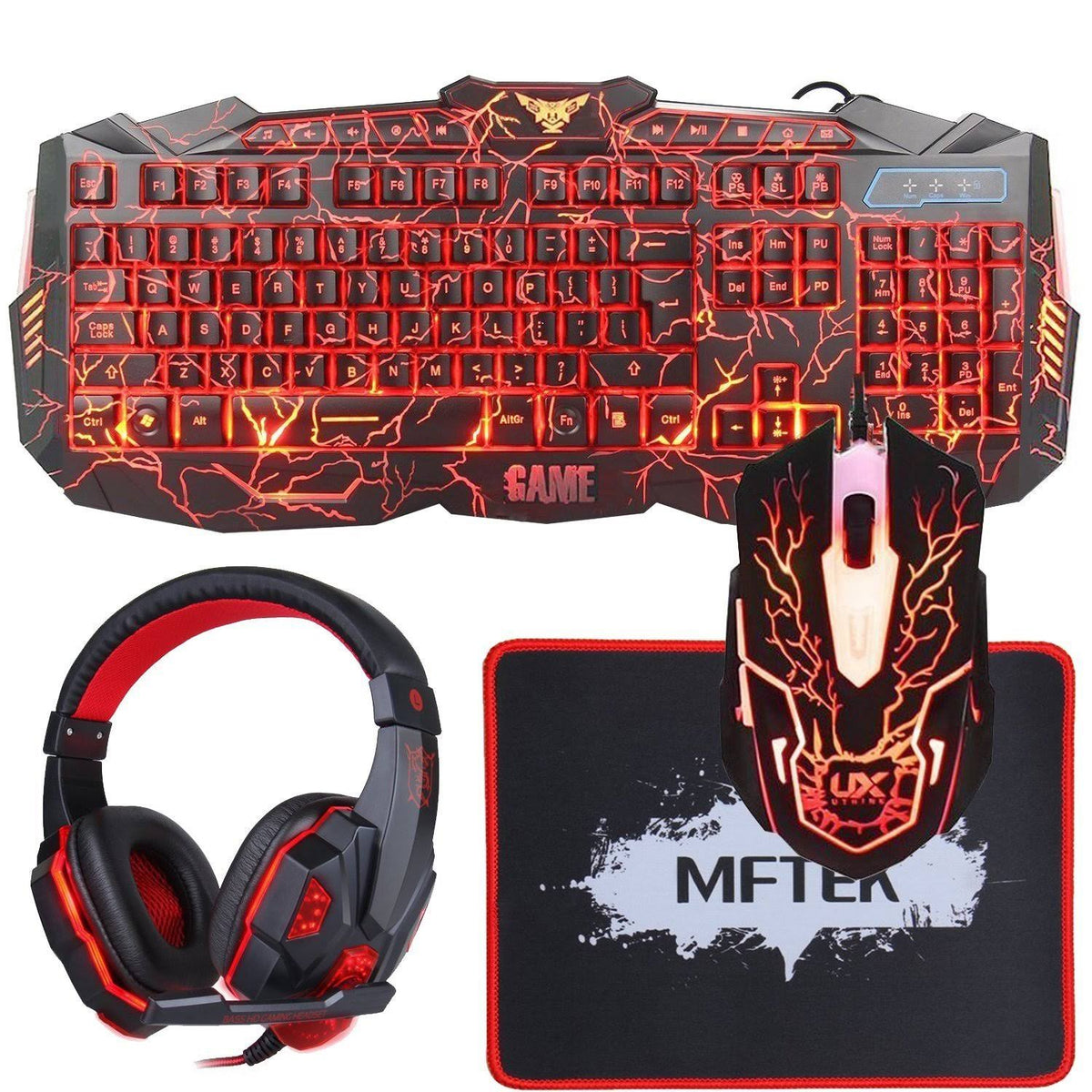 Wired Gaming Keyboard and Mouse Combo with LED Headset Set G100