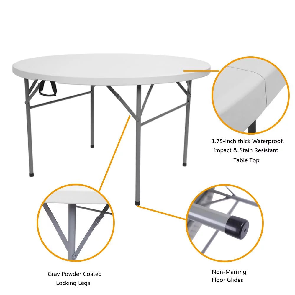 48in Portable Folding Table Round Plastic Steel C3012