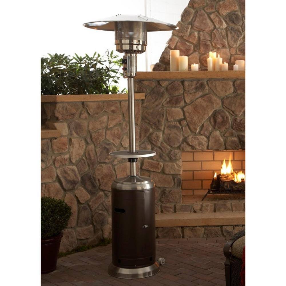 Tall Hammered Bronze and Stainless Steel Patio Heater with Table Z707782