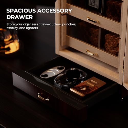 Cigar Cabinet Humidor with Accessory Drawer, Crystal Humidifiers, Lock & Keys and Spanish Cedar Lining I730191