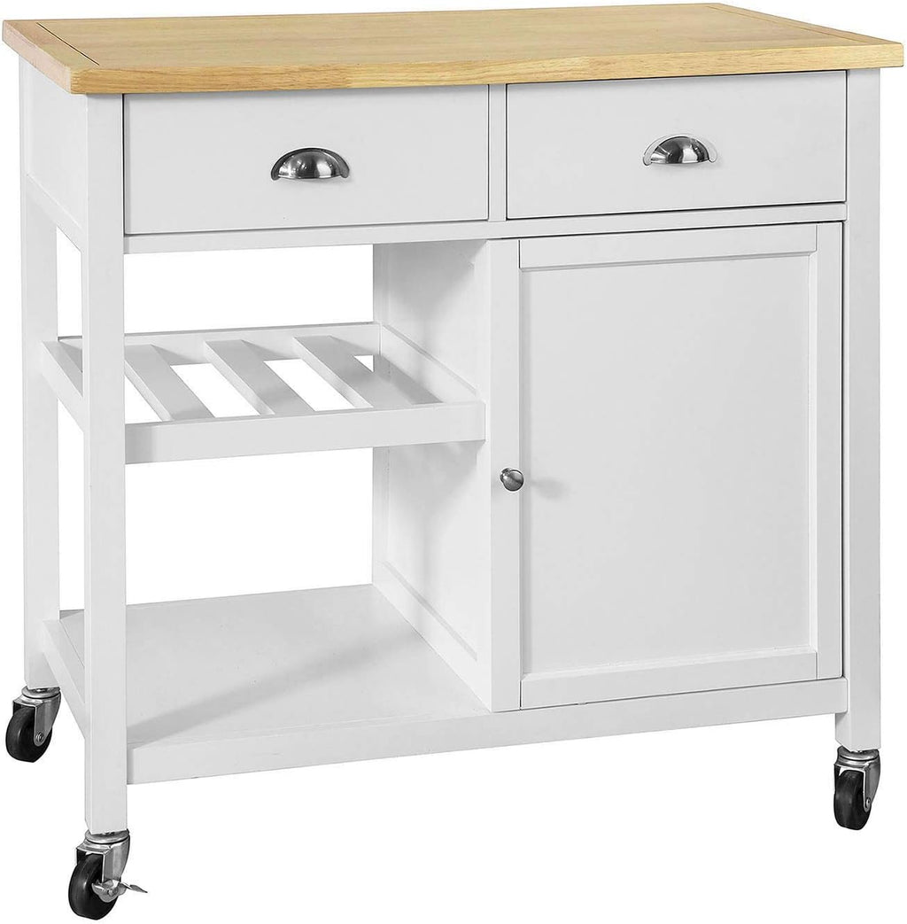 Kitchen Cart with Rubber Wood Top and Wide Drawer W28836